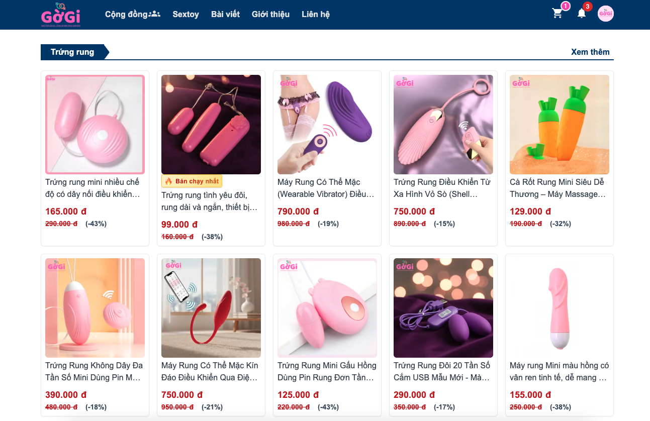 C&aacute;c loại trứng rung tại Giới T&iacute;nh Gờ Gi