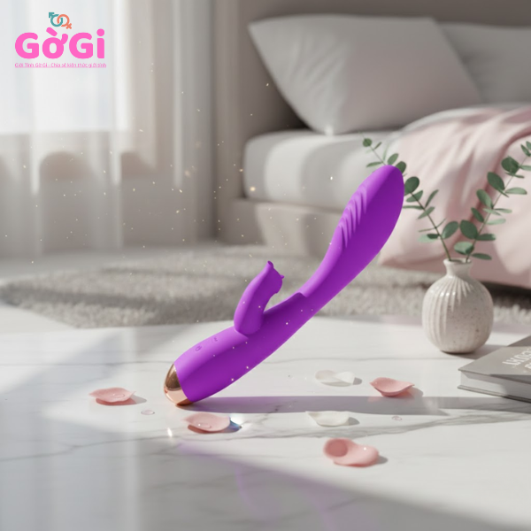 Máy rung đa tần số rung kép và làm ấm kết hợp lưỡi liếm màu tím