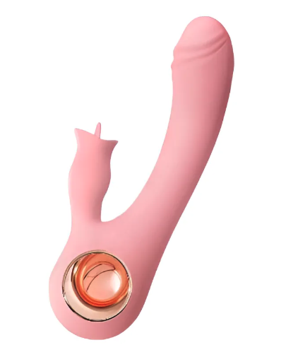 Máy rung có sưởi ấm và lưỡi liếm màu hồng dễ cầm tay