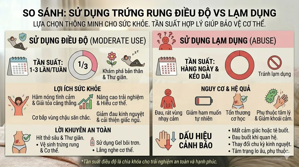 so sánh dùng trứng rung điều độ vs lạm dụng