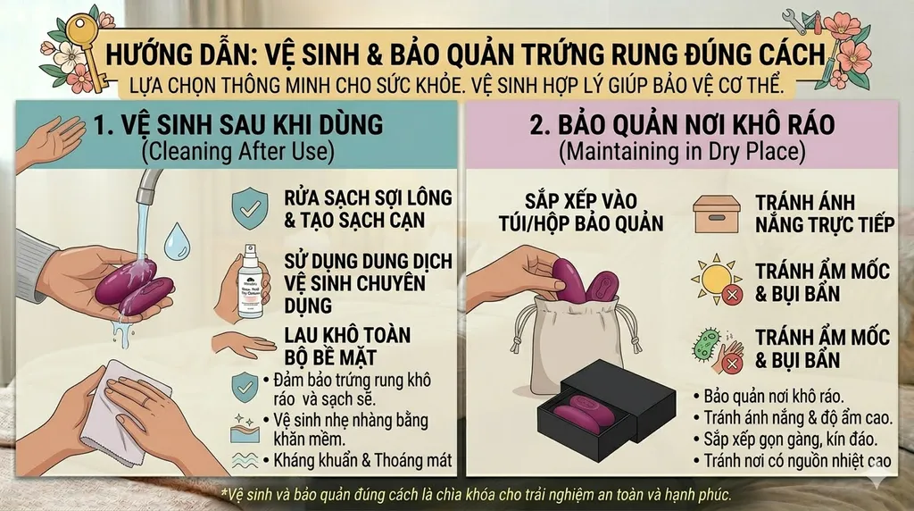 vệ sinh v&agrave; bảo quản trứng rung đ&uacute;ng c&aacute;ch